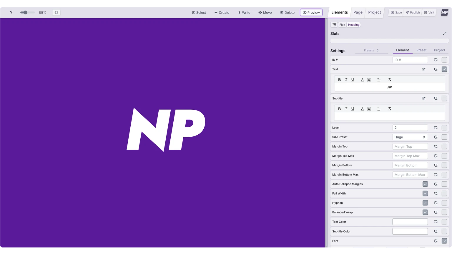 Screenshot of the page editor
